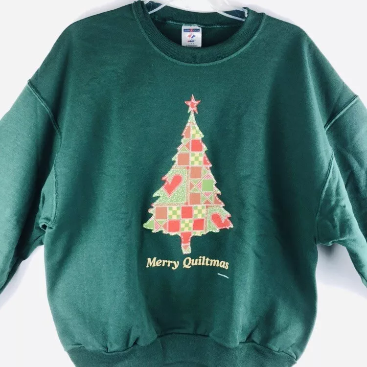 Sweatshirt Christmas Quilt Quilting Merry Quiltmas Jerzees Size Large Green NWT