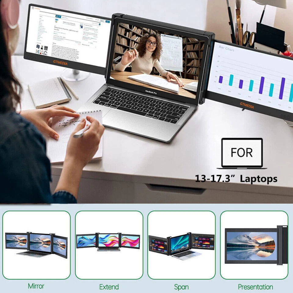 11.6 inch Portable Triple Screen Monitor 1080P HDMI Laptop Dual Monitor Extender - Image 2 of 4