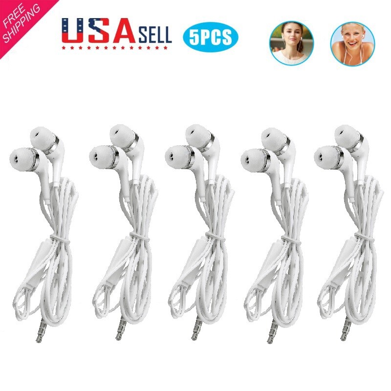 5 Pack White 3.5mm Wired In-Ear Earphones Headphones Bass Stereo Earbuds