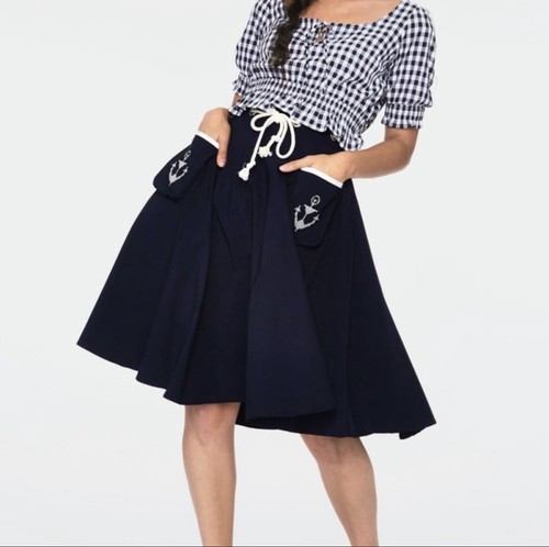 Falda de Flota Azul Voodoo Vixen Náutica Anclas Bordadas Talla M