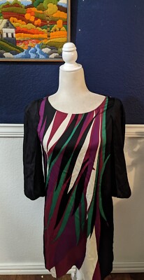 Elie Tahari Silk Blend Black Stripe Abstract Dress Pullover Sz Small S
