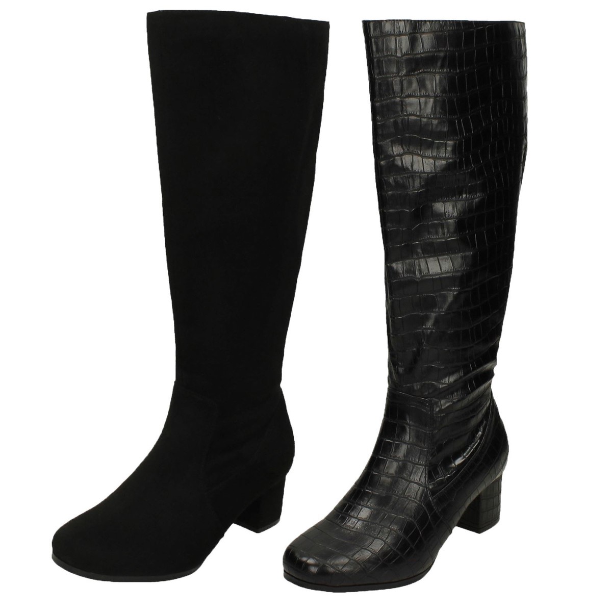 Ladies Spot On F5R1131 Extra Wide Fit Heeled Zip Synthetic Knee High Boots