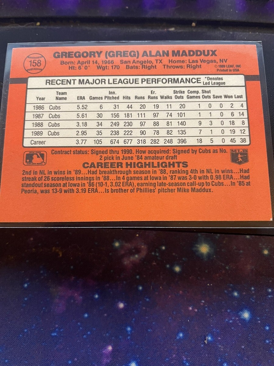 ERROR CARD** 1990 Donruss Baseball Greg Maddux No Dot #158 Rare | eBay