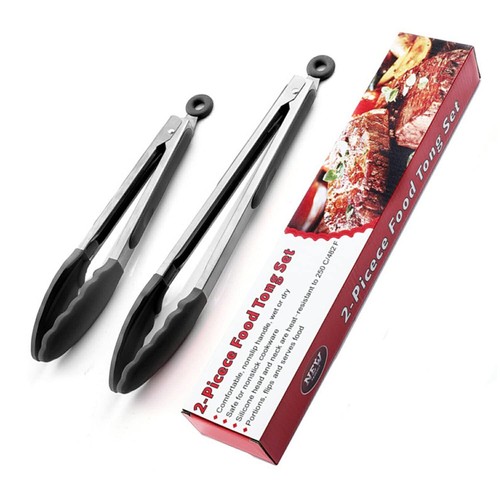 Kitchen Tongs for Cooking with Non-Stick Silicone Tip 2 Pack 9" & 12" Heat Re... - Picture 8 of 9