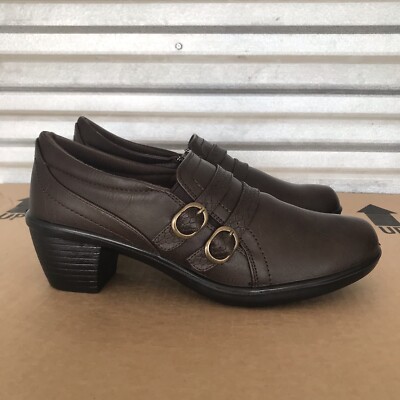 Easy Street Women Chocolate Brown Faux Leather Slip-On Zip Comfort Wave Clogs 9M
