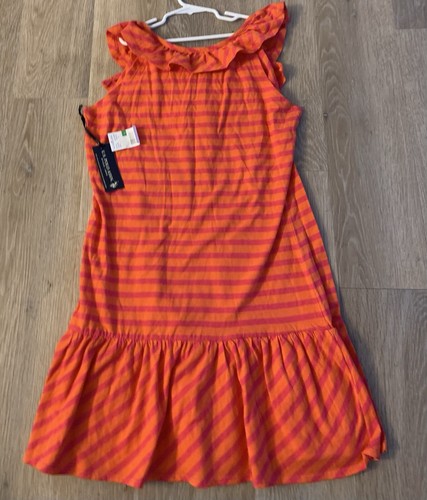 (NWT) US Polo Assn Girl’s Size L (12-14) Bright Orange & Pink Striped Dress - Picture 7 of 9