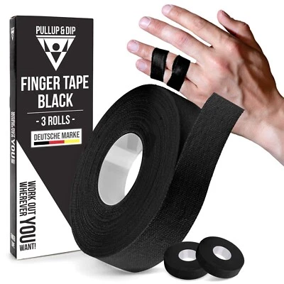 PULLUP & DIP Fingertape Schwarz mit extra starkem Kleber, 3 Rollen (gesamt 30 m) Klettertape