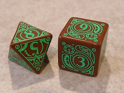 Unreleased Q-Workshop Steampunk Dice D4 D8 Brown/Green Prototype Rare