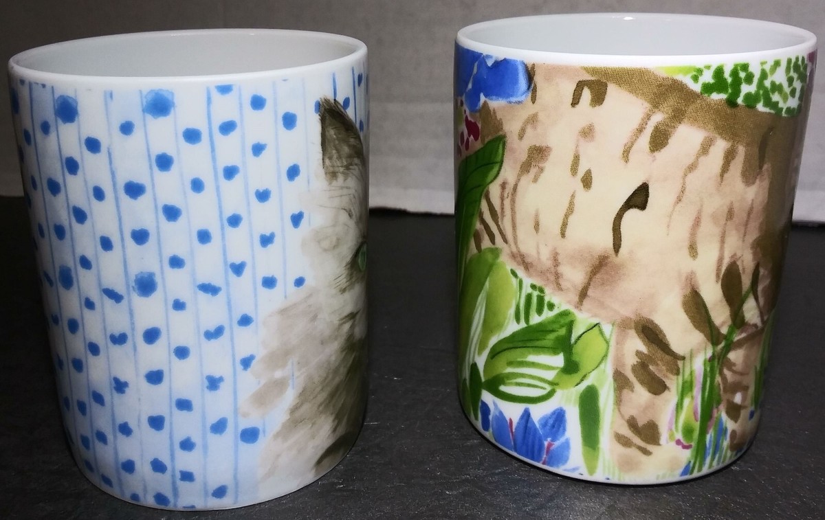 4 Cat mugs Minou-ettes Brown Tabby Gold Eyes Kitty Handle 1985