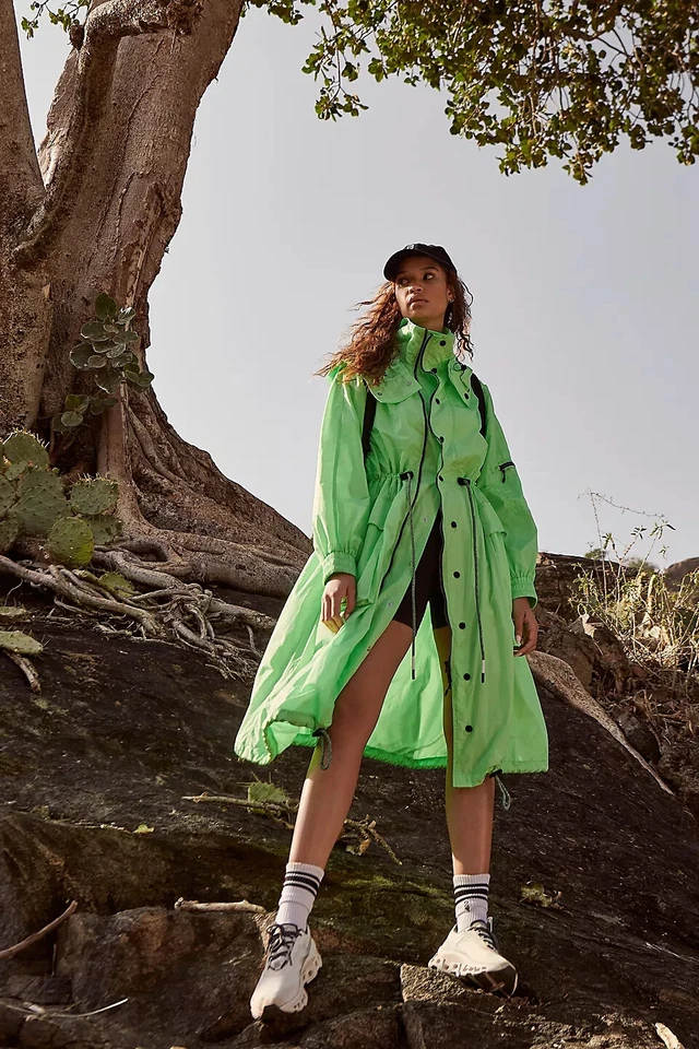 Chaqueta Parka Free People Fp Movement Aurora Maxi Cortavientos Neón Lima XS $228