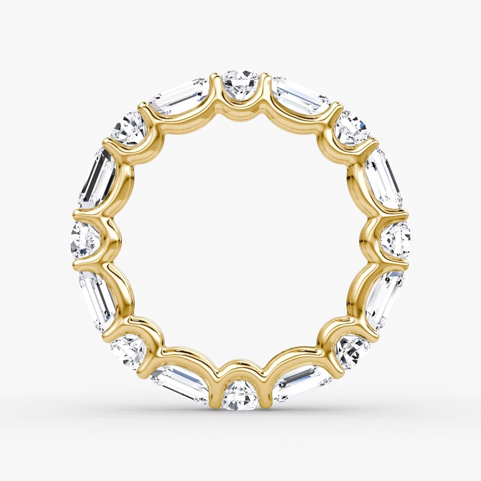 Anillo Banda de Eternidad Moissanita Probado Esmeralda y Redondo 6Ct Oro Amarillo 14K Sobre Foto 4 de 4