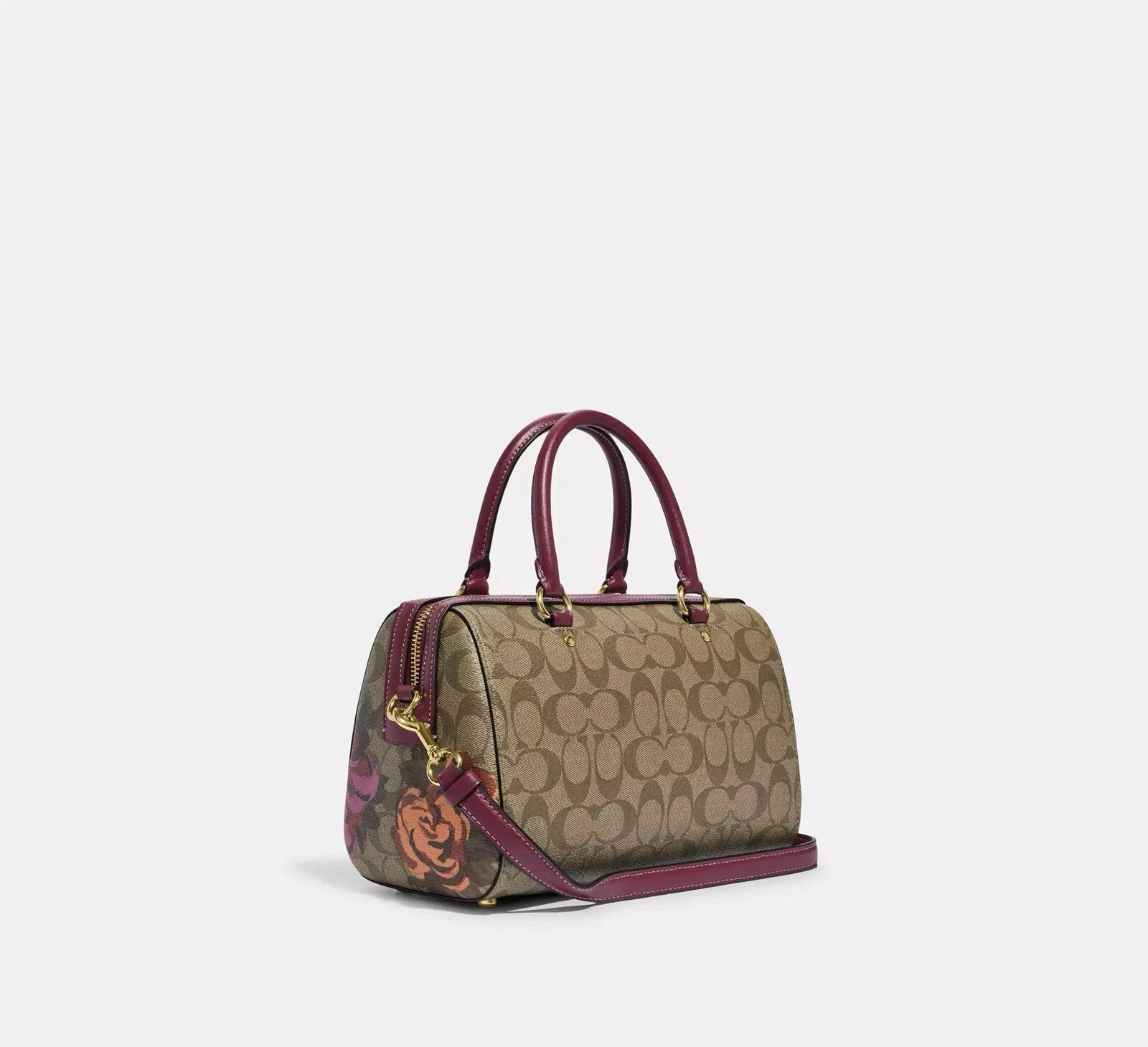Borsa a tracolla Coach Rowan nuova con etichette in pelle tela firmata con jumbo floreale kaki