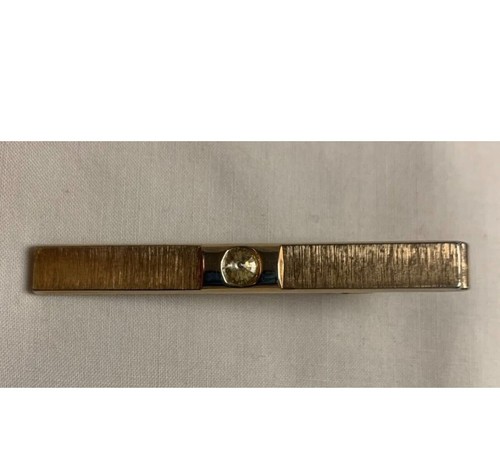 Barra Clip Corbata Sarah Coventry Vintage Tono Dorado Cepillado con Centro de Estrás - Imagen 1 de 3