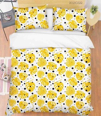 3D Yellow Leaf Pattern Quilt Cover Set Bedding Sets Pillowcases Queen 2
