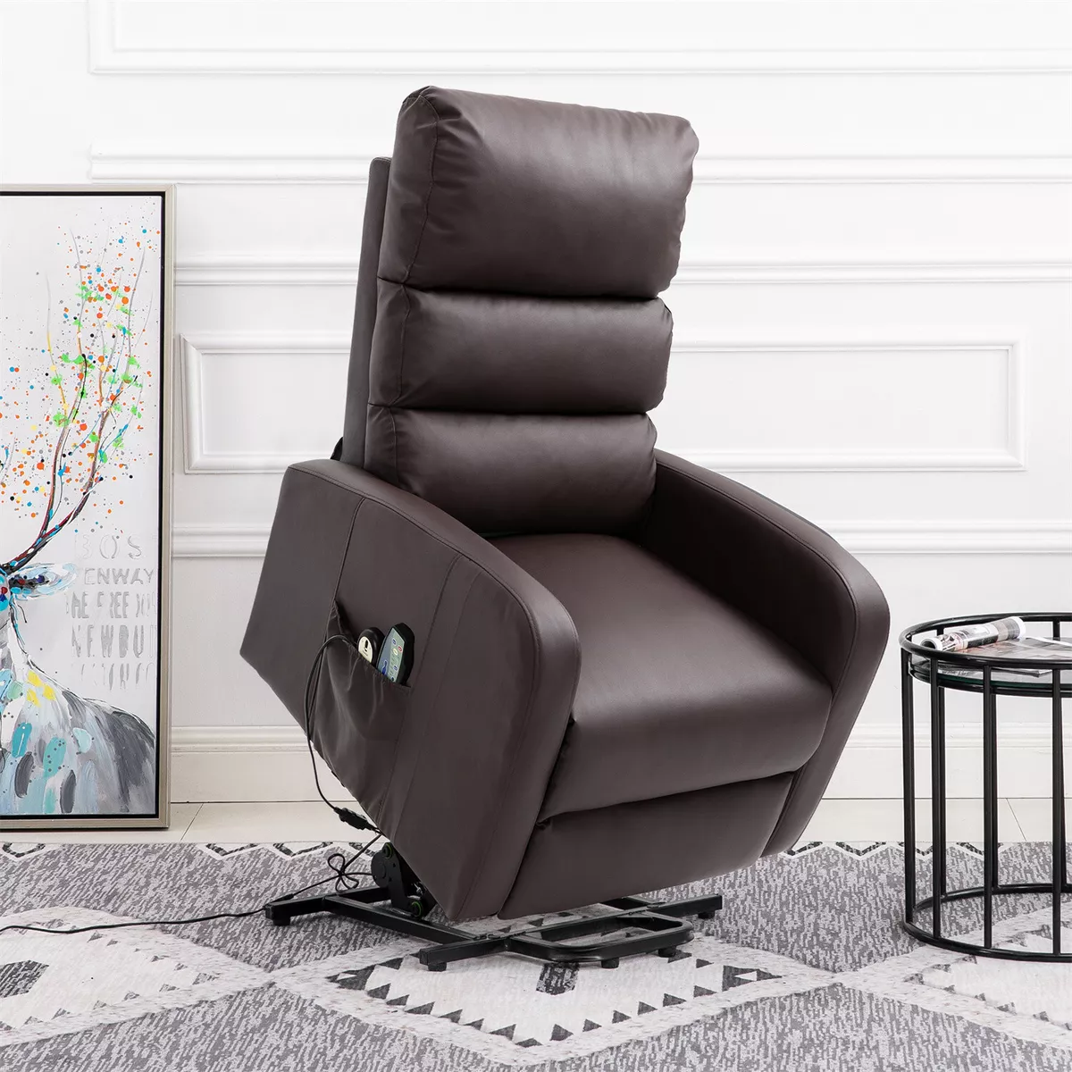 PU Leather Recliner Chair Heated Electric Massage Sofa Armchair W Remote Brown