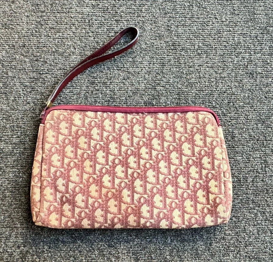 Sac bracelet pochette toile/cuir monogramme CHRISTIAN DIOR Bourgogne