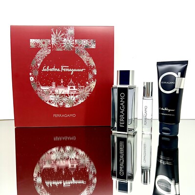Ferragamo セット FERRAGAMO 3pc Gift Set for Men 3.4oz EDT Spr +3.4oz S/Gel +0.34oz