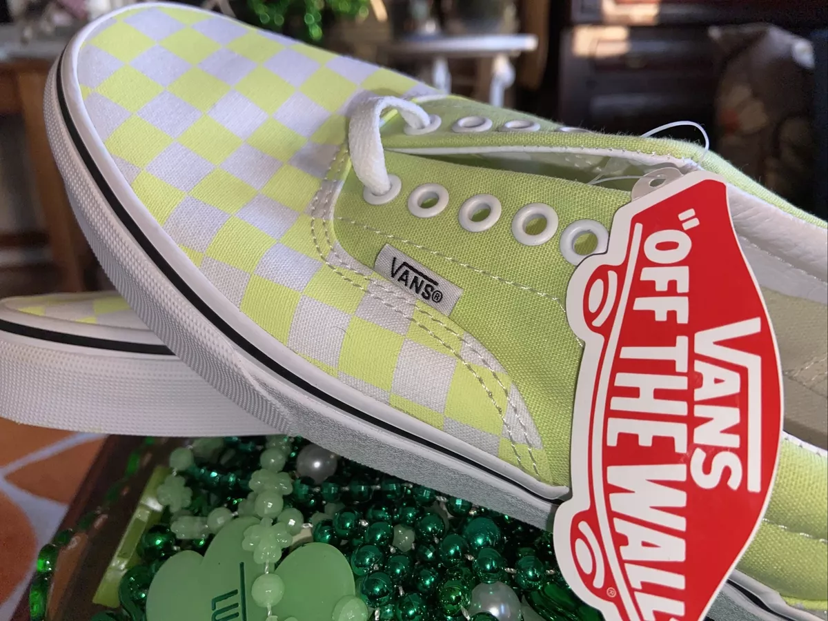 Vans Authentic Shadow Lime Green True White Shoes Mens 7.5 Womens 9 Checkered