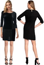 Black Velvet Ponte Panel Bead Trim Midi Little Black Dress Gothic Collection