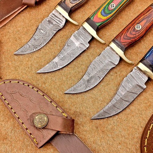 4 Pcs Damascus Blade Skinner Knives Set | 6" | Hardwood , Leather Sheath IT-1141 - Picture 2 of 8