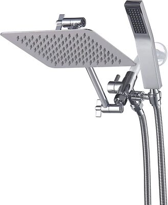 Chrome All Metal Square Shower Head Combo 8'' Rain Shower Head Handheld Shower 