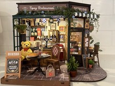 Teddy Bear Cafe Dollhouse Room Box - Handmade - New