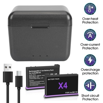 Für Insta360 X4 Akku 2500mAh mit Ladebox Schnellladung 2 Stk Ersatz Akkus DE