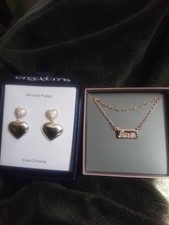 Women's 14K Gold Plated Cubic Zirconia Heart Shape Earrings With 16" Gold...