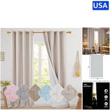 Elegant 100% Blackout Curtains - Faux Linen Drapes for Bedroom & Living Room