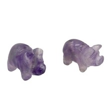 Purple Piggies 2 Hand Carved Amethyst Pig Animal Beads  22x13x11mm  Purple