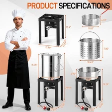 Camping Deep Turkey Fryer 30QT Gas Propane Stock Pot Cooker Rack 10 QT Fish Pot