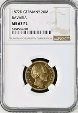 Bayern 20 Mark 1872 D NGC MS-63 PL  / PROOF oder ERSTABSCHLAG