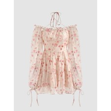 Cider Dress Cream Pink Floral Tiered Ruffle Girly Coquette Feminine Dainty Small