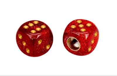 Porkchop Dice Bicycle Tire Schrader Valve Caps (pair) - RED GLITTER w/ GOLD pips