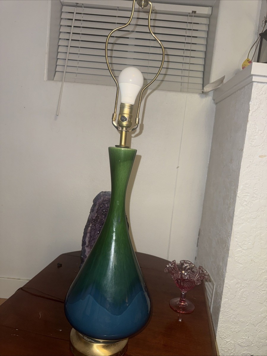 1960s Royal Haeger MCM Ceramic Drip Glaze Genie Lamp Onion Shape