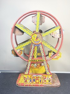 J Chein Hercules Ferris Wheel Tin Litho Wind-up - Still Spins/ Barely.