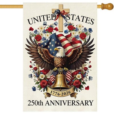 250 Years USA House Flag 28 X 40 Inch, Double Sided Burlap 250Th Anniversary Pat