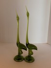 Viking Glass Green Pair Long Neck Egrets 12.5” & 12” BEAUTIFUL!! — photo 4
