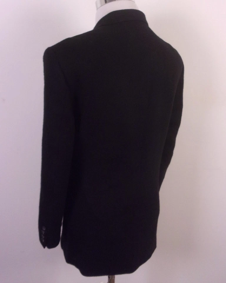 vintage EUC Oscar De La Renta Solid Black 100% Wool Flannel Blazer 3 Button 42 S - Image 2 of 4