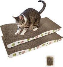 TIMHAKA Cat Scratching Board 2 Pack Corrugated Cardboard Scratcher for Indoor Ca