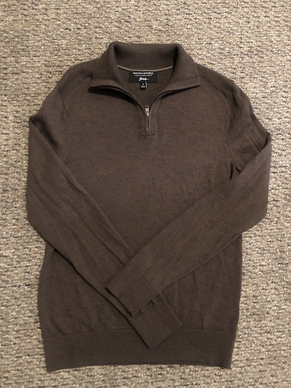 Banana Republic Men’s Size Small 100% Merino Wool Quarter Zip Brown