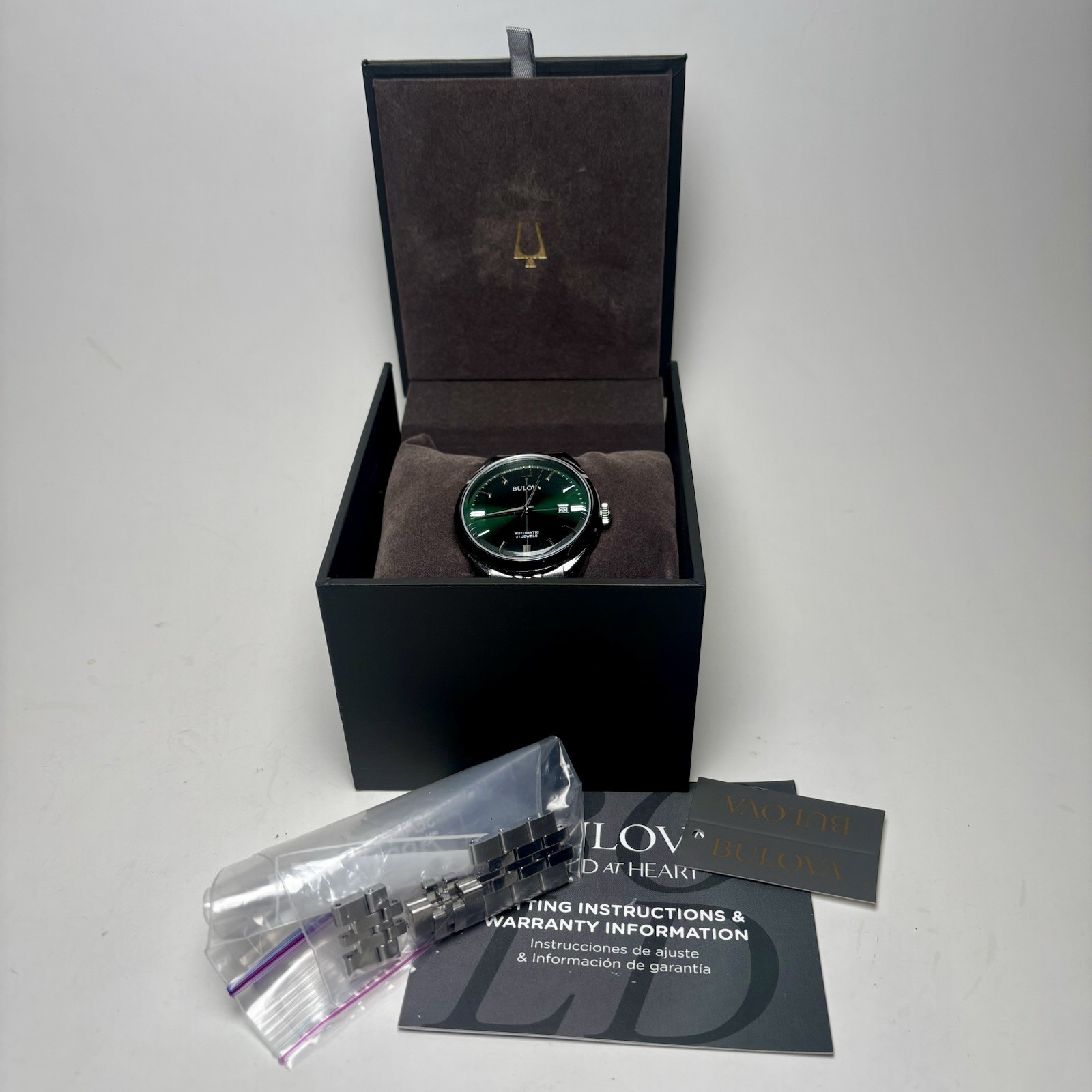 N. Mint Bulova Sutton Automatic Emerald Green Sun… - image 6