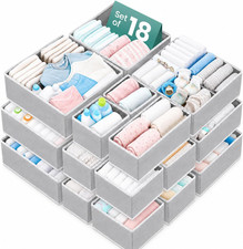 18 Pack Foldable Drawer Organizers for Clothes - 3 Sizes, Grey