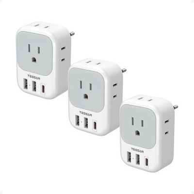 TESSAN European Travel Plug Adapter 3 Pack USB C PD 20W 7-in-1 USA to EU Charger