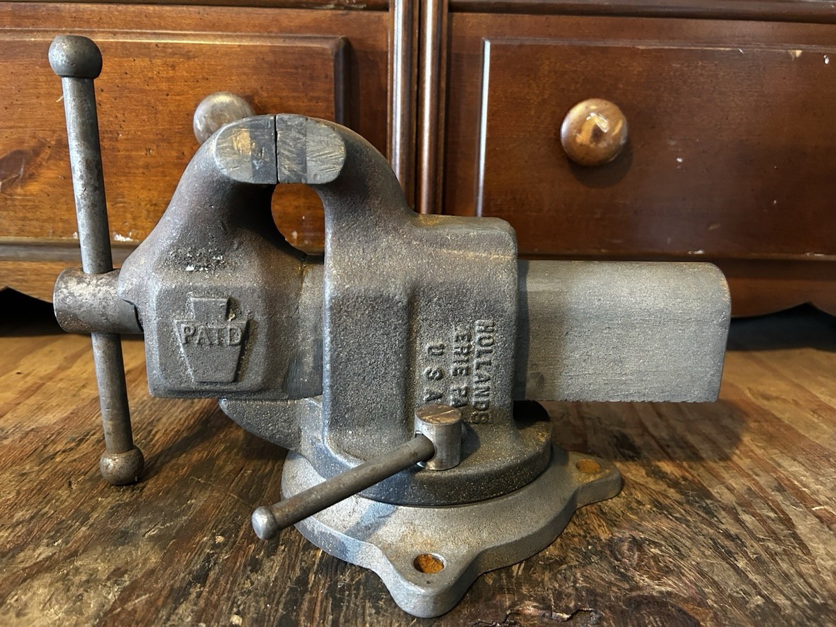 Vintage Hollands F Bench Vise With RARE Swivel Base, anvil, 3-1/2