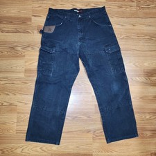 Vintage Wrangler Riggs Workwear Double Knee Pants Wide Leg Ripstop 38x30 Black