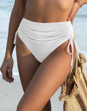 White High Waist Ruched Swimsuit Bottoms Tummy Control Vivola Medium Swim Bottom
