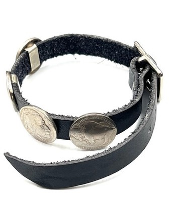 Men s Genuine Leather Bracelet with Native Head & Buffalo Nickel Coins