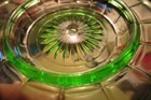 HAZEL ATLAS  Butterdish Bottom w  Uranium Glass Green   Colonial Block  6 3/4"