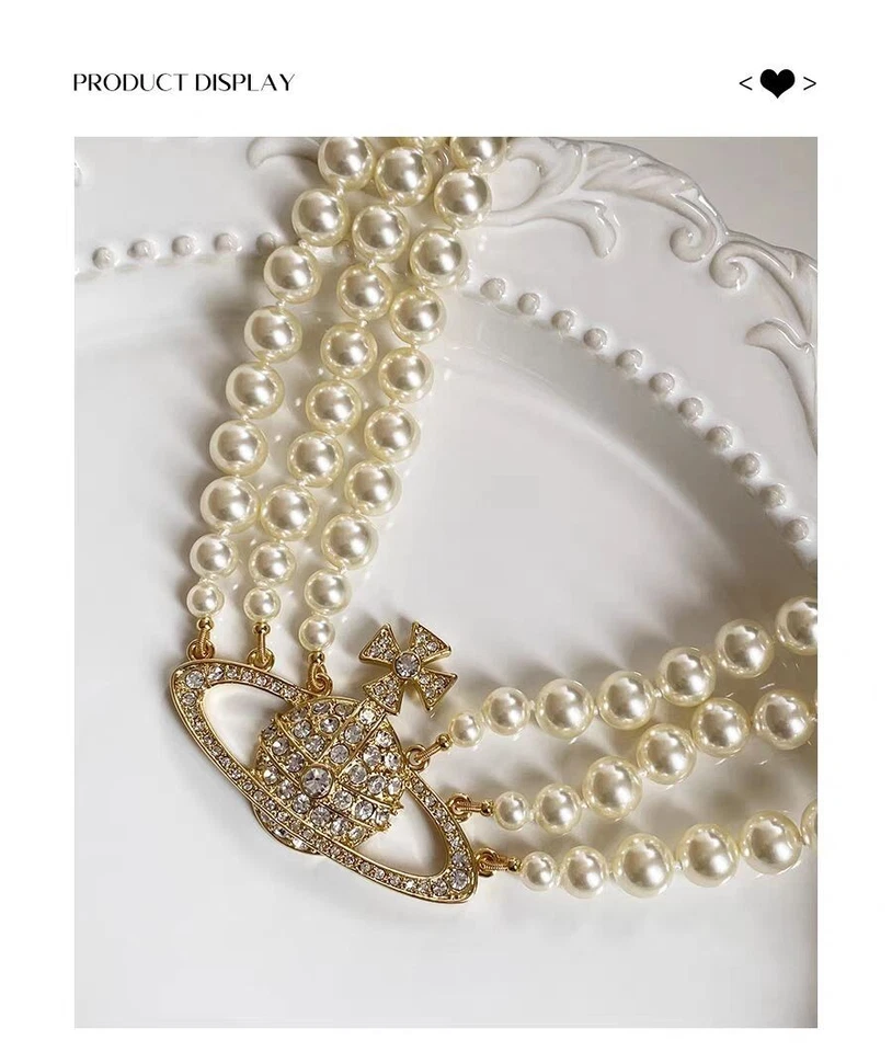 Collar Gargantilla Vivienne Westwood Perla Orbe Triple Capa Dorado Usado Foto 3 de 4